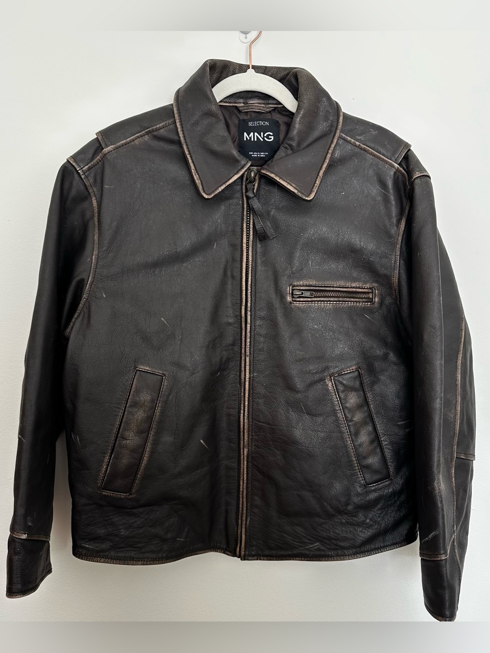 Mango Oversized Worn-Effect Leather Jacket Viral